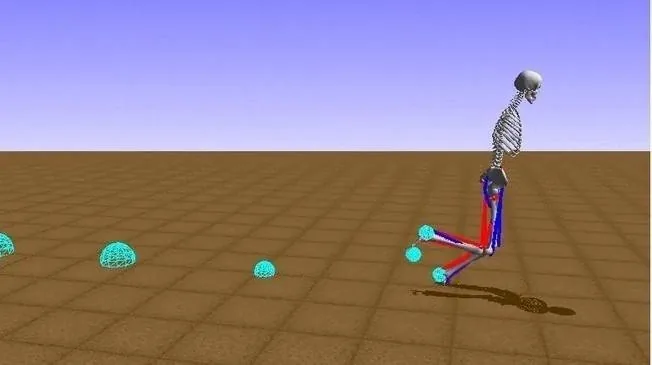 Musculoskeletal model running in a simulated environment