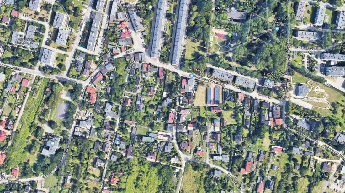 Aerial view of a residential neighborhood illustrating the Street View research